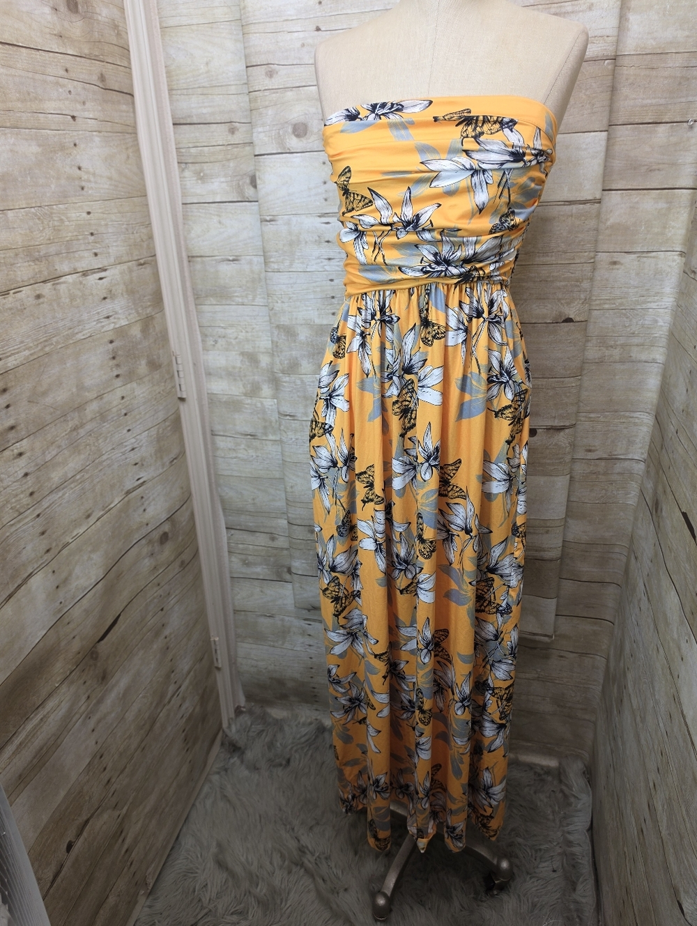 Strapless Yellow Floral Maxi Dress